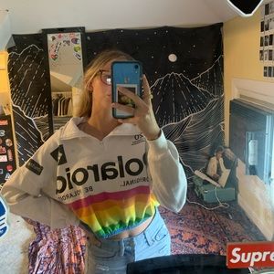 cropped polaroid zip-up crewneck